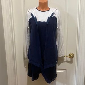 STEENA SPORT Maternity 3p Jacket Tank Short Set White Navy Blue S Small EUC $100
